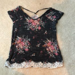 Floral Shirt with Lace Accent